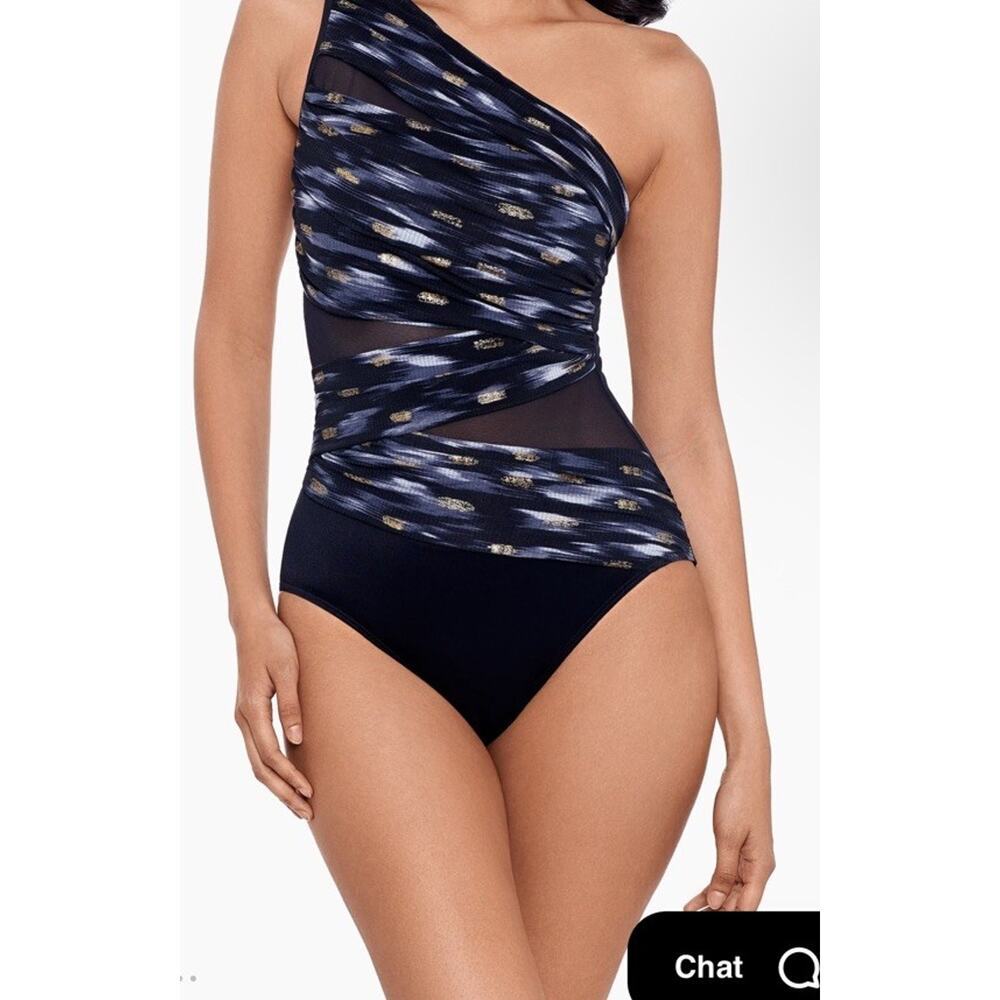 Miraclesuit Swim Bronze Reign Jena One-Shoulder One-Piece Swimsuit Sz 10 NEW